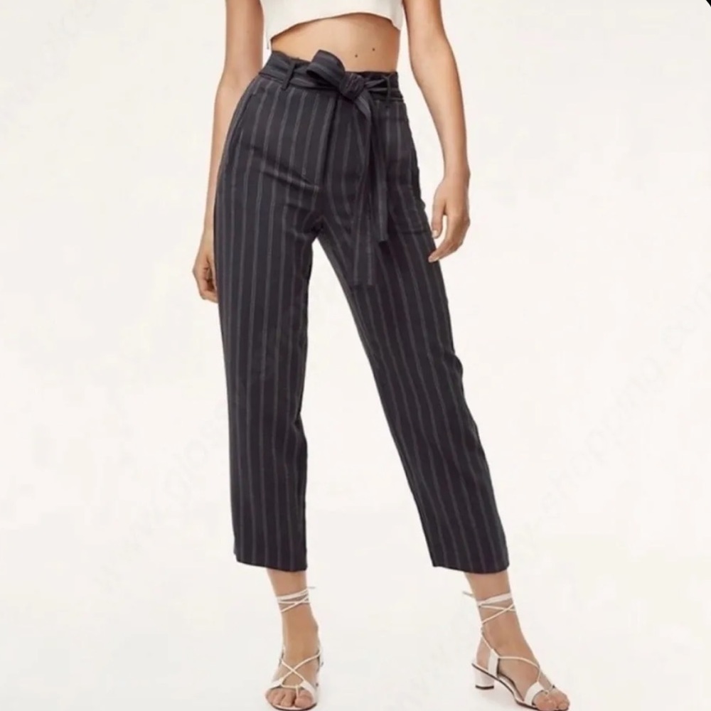 Aritzia Wilfred Navy Pinstripe Tie-Front Pant